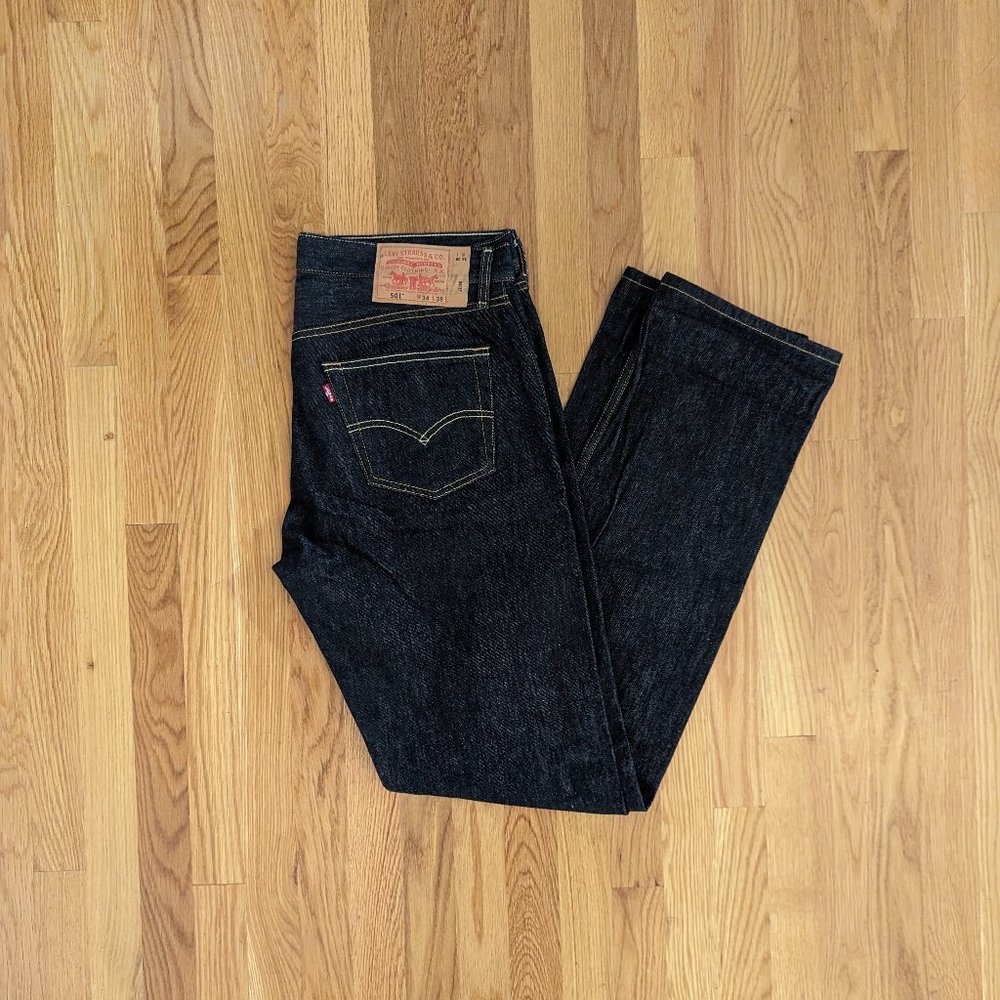 Levi's 501 Dark Denim Straight Let Heavy Weight Denim Jeans 34 x 38